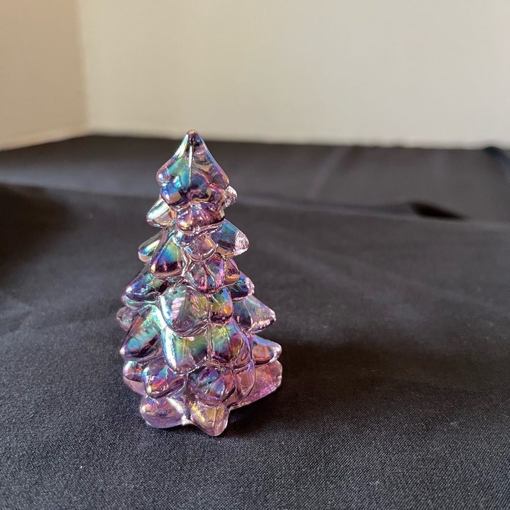 Iridescent Pink Glass Christmas Tree Figurine